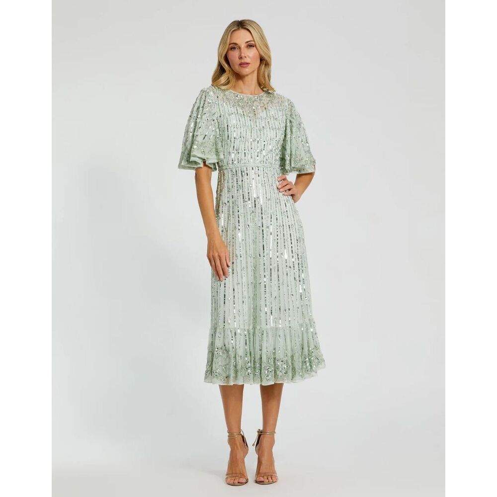 Mac Duggal NWT Flounce Sleeve Midi Dress in Sage Size 14